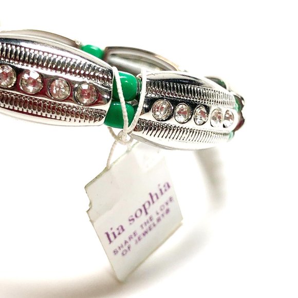 Lia Sophia Bracelet Island Fiesta Jaguar Color Green Silver Crystals Stretch NWT - Picture 3 of 6